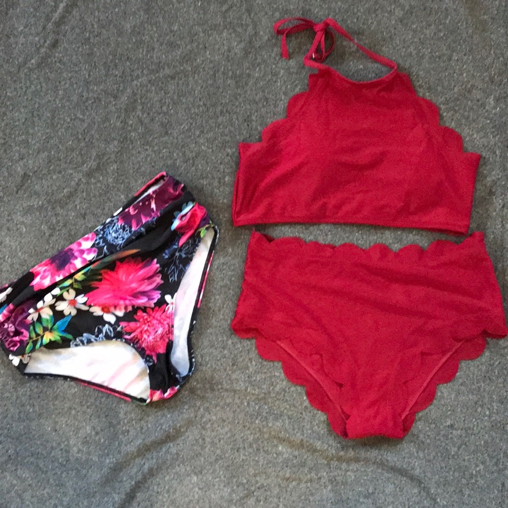 Red High Waisted Swimsuit W/ Addtl Bottoms!
